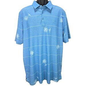 Travis Mathew Mens Blue Tropical Palm Tree Print Polo XL NWOT